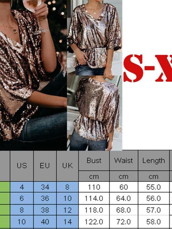 The Best Women Tops Sequins T Shirt Casual Party Short Sleeve Loose Tee Top Casual Tops Shirts Online - Takalr