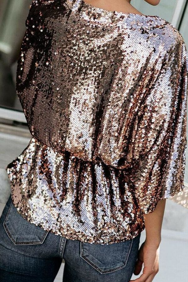 The Best Women Tops Sequins T Shirt Casual Party Short Sleeve Loose Tee Top Casual Tops Shirts Online - Takalr