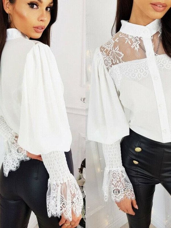 The Best Women Tops Shirts Lace Up Flare Sleeve T-Shirt Summer Solid Long Sleeve OL Blouse Online - Takalr