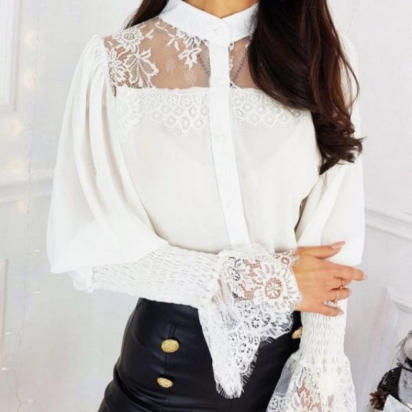 The Best Women Tops Shirts Lace Up Flare Sleeve T-Shirt Summer Solid Long Sleeve OL Blouse Online - Takalr