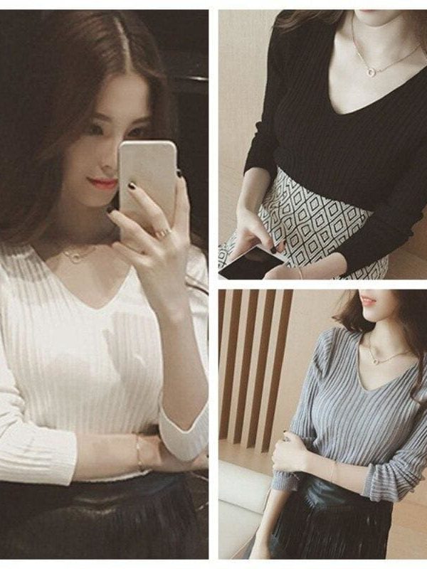 The Best Women Tops Solid Stripes Women's Knitted Shirts Online - Takalr