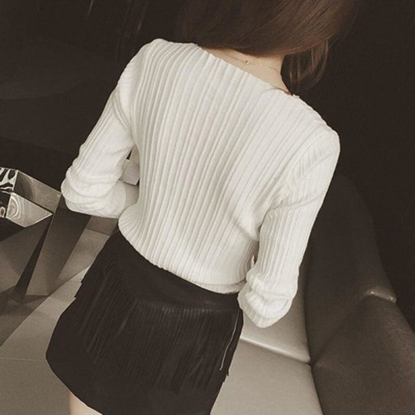 The Best Women Tops Solid Stripes Women's Knitted Shirts Online - Takalr