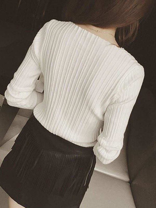 The Best Women Tops Solid Stripes Women's Knitted Shirts Online - Takalr