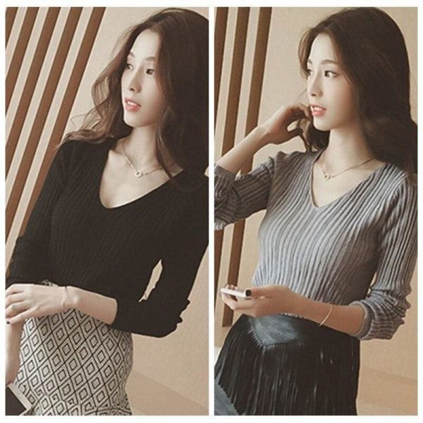 The Best Women Tops Solid Stripes Women's Knitted Shirts Online - Takalr