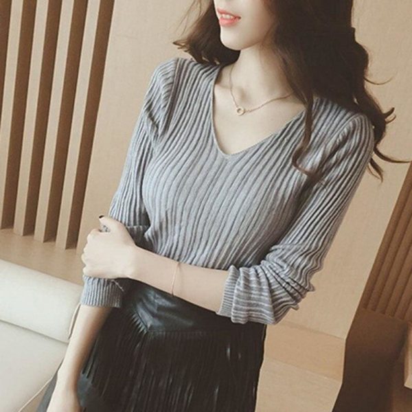 The Best Women Tops Solid Stripes Women's Knitted Shirts Online - Takalr