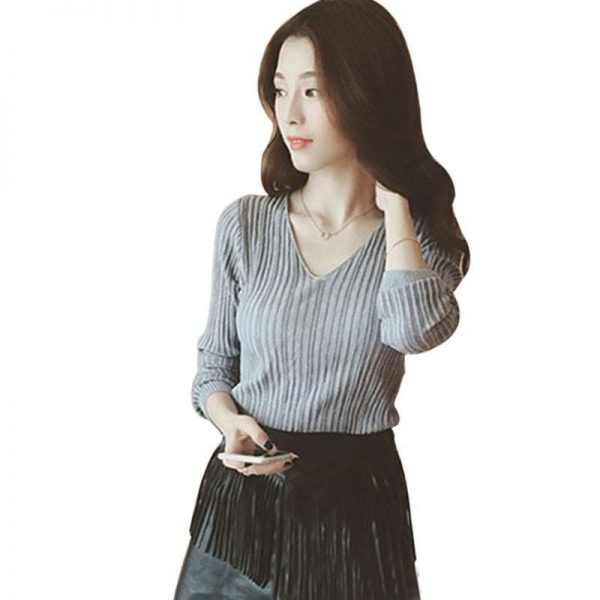 The Best Women Tops Solid Stripes Women's Knitted Shirts Online - Takalr