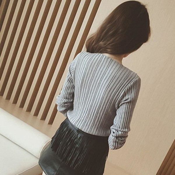 The Best Women Tops Solid Stripes Women's Knitted Shirts Online - Takalr