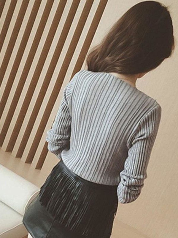 The Best Women Tops Solid Stripes Women's Knitted Shirts Online - Takalr