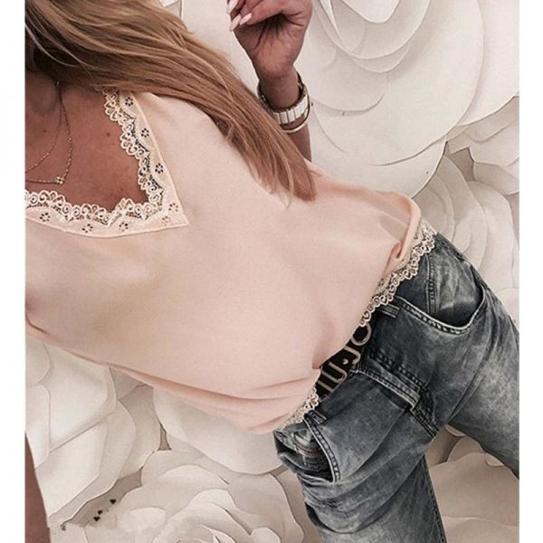 The Best Women Tops Summer Tee Casual Loose Lace Short Sleeve Tops Online - Takalr