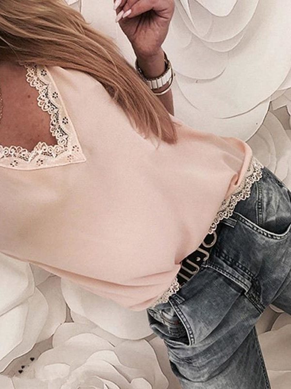 The Best Women Tops Summer Tee Casual Loose Lace Short Sleeve Tops Online - Takalr