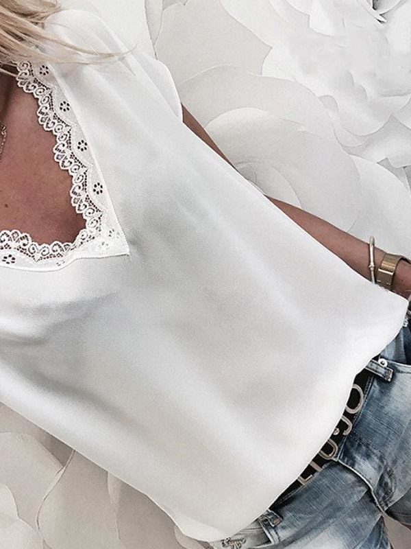 The Best Women Tops Summer Tee Casual Loose Lace Short Sleeve Tops Online - Takalr