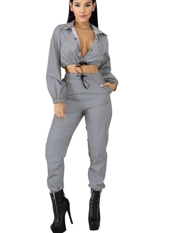 The Best Women Tracksuit Zip Reflective Light Jackets&Shorts Two Pieces Set Or Jumpsuit Clubwear Festival Clothes Plus Size Online - Takalr