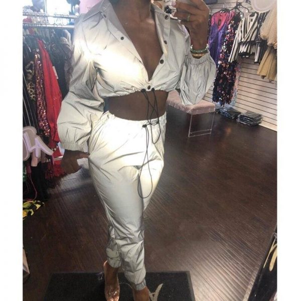 The Best Women Tracksuit Zip Reflective Light Jackets&Shorts Two Pieces Set Or Jumpsuit Clubwear Festival Clothes Plus Size Online - Takalr