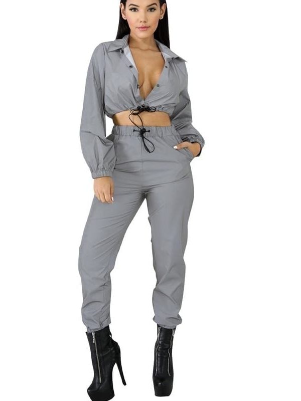 The Best Women Tracksuit Zip Reflective Light Jackets&Shorts Two Pieces Set Or Jumpsuit Clubwear Festival Clothes Plus Size Online - Takalr