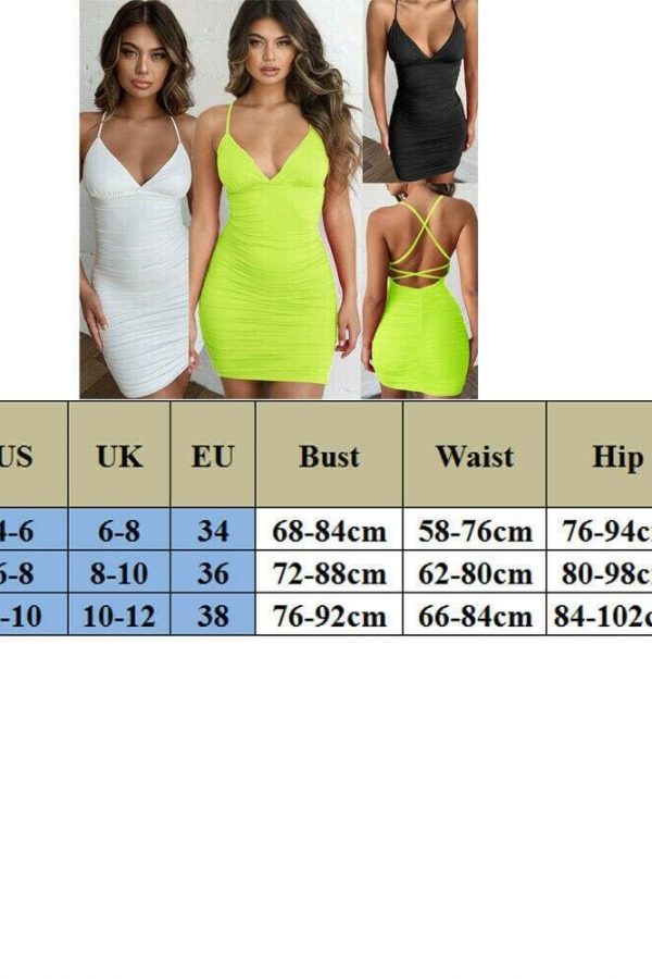 The Best Women V Neck Bandage Club Dress Ladies Bodycon Backless Strappy Cocktail Party Dress Summer Casual Beach Sundress Online - Takalr