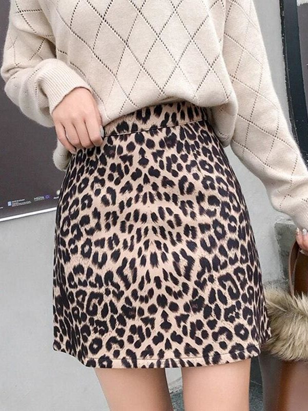 The Best Women Vintage Leopard Print A-line Short Skirt Autumn Hip Mini Skirt Online - Takalr