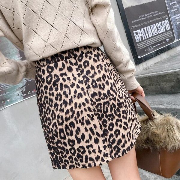 The Best Women Vintage Leopard Print A-line Short Skirt Autumn Hip Mini Skirt Online - Takalr