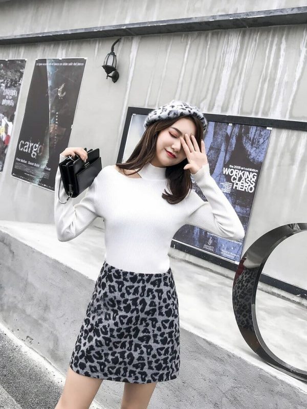 The Best Women Vintage Leopard Print A-line Short Skirt Autumn Hip Mini Skirt Online - Takalr