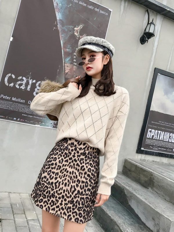 The Best Women Vintage Leopard Print A-line Short Skirt Autumn Hip Mini Skirt Online - Takalr