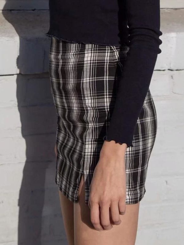 The Best Women White and Black Plaid Print Mini Skirt with Online - Takalr