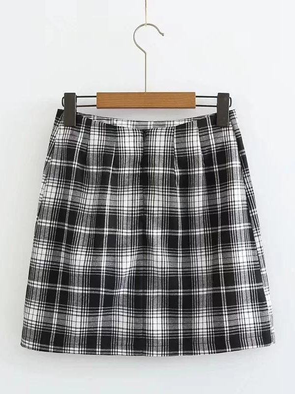 The Best Women White and Black Plaid Print Mini Skirt with Online - Takalr