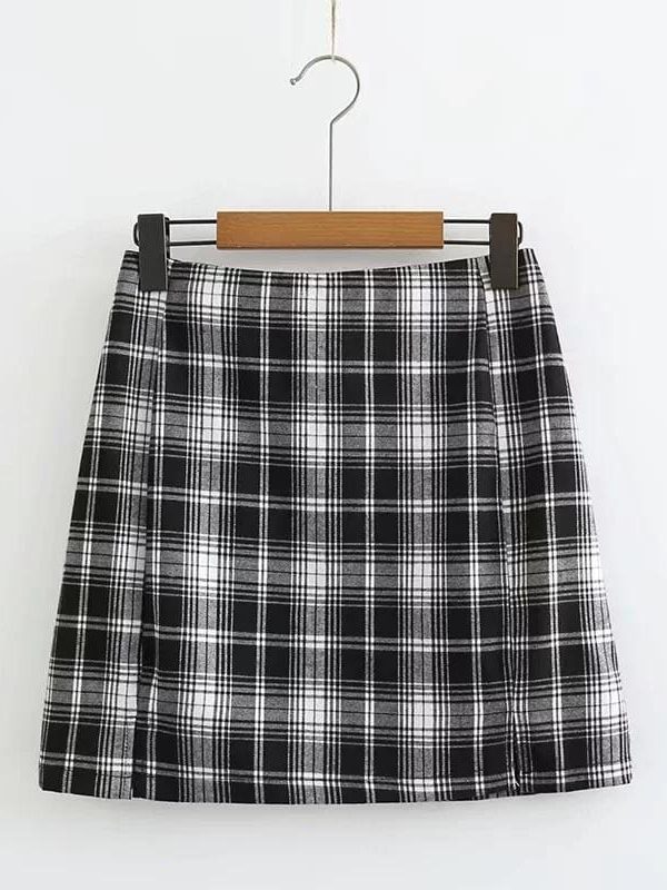 The Best Women White and Black Plaid Print Mini Skirt with Online - Takalr