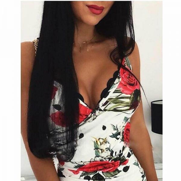 The Best Women's Asymmetric Bodycon Dress Floral Ladies Casual Sleeveless V Neck Holiday Summer Party Slim Mini Dress Online - Takalr