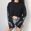 The Best Women's Autumn Long Sleeve Crop Tops Dragon Print Girl's Blouse O Neck Casual Loose Pullover Sweatshirt Top Online - Takalr