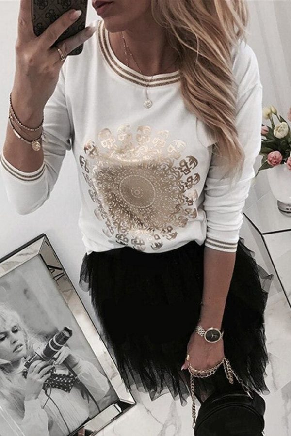 The Best Women's Autumn Long Sleeve Pullover Blouse Ladies Casual Round Neck Printed Sweatshirt Loose Jumper Tops Basic Shirt Online - Takalr