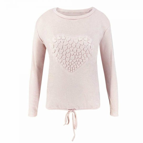 The Best Women's Autumn Long Sleeve Round Neck Pullover Blouse Shirt Ladies Casual Heart Print Tops Outwear Streetwear Online - Takalr