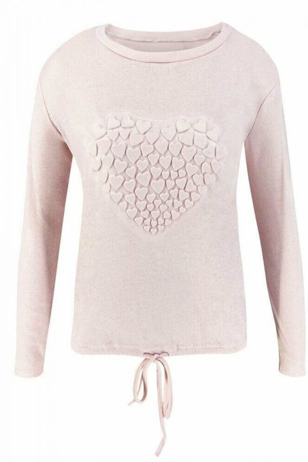 The Best Women's Autumn Long Sleeve Round Neck Pullover Blouse Shirt Ladies Casual Heart Print Tops Outwear Streetwear Online - Takalr