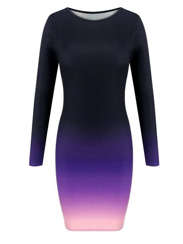 The Best Women's Autumn New Long Sleeve Ladies Stretch Bodycon Plain Dress O Neck Stretch Bodycon Pencil Midi Party Dress Online - Takalr