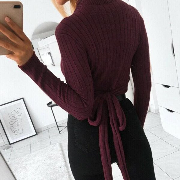 The Best Women's Autumn T shirt Top Casual High Neck Cropped Tops Ladies Long Sleeve Pullover Winter Warm Shirt Tee Online - Takalr