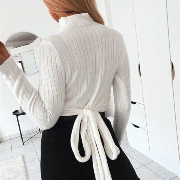 The Best Women's Autumn T shirt Top Casual High Neck Cropped Tops Ladies Long Sleeve Pullover Winter Warm Shirt Tee Online - Takalr