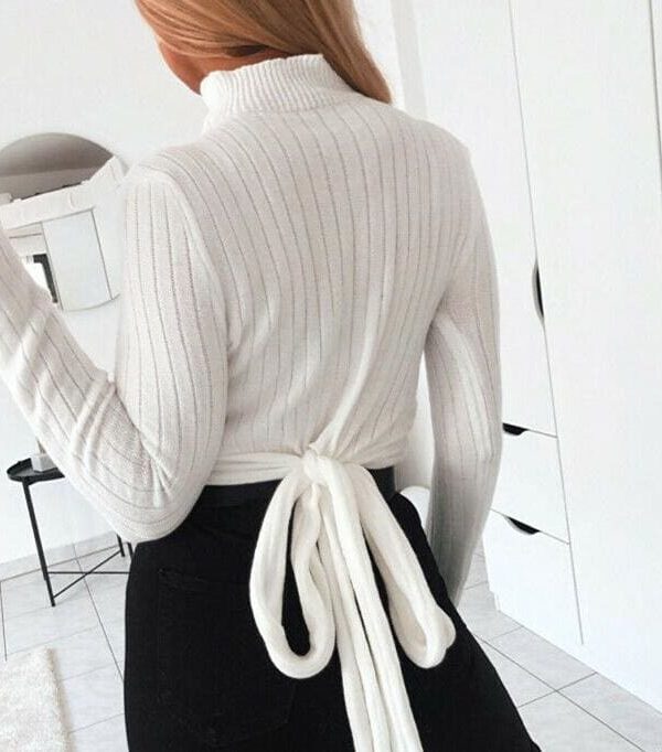 The Best Women's Autumn T shirt Top Casual High Neck Cropped Tops Ladies Long Sleeve Pullover Winter Warm Shirt Tee Online - Takalr