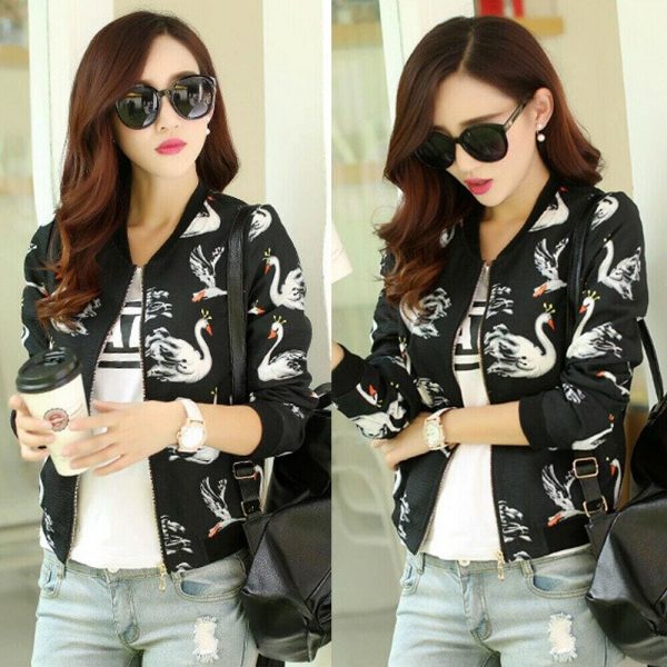 The Best Women's Autumn Winter Bomber Jacket Classic New Fashion Ladies Casual Zip Up Biker Floral Coats Black Women Clothes Online - Takalr