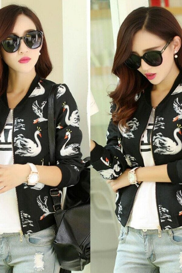 The Best Women's Autumn Winter Bomber Jacket Classic New Fashion Ladies Casual Zip Up Biker Floral Coats Black Women Clothes Online - Takalr