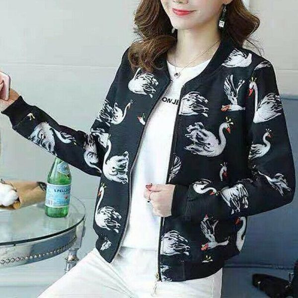 The Best Women's Autumn Winter Bomber Jacket Classic New Fashion Ladies Casual Zip Up Biker Floral Coats Black Women Clothes Online - Takalr