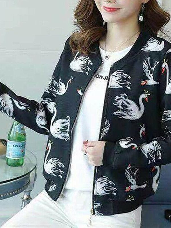 The Best Women's Autumn Winter Bomber Jacket Classic New Fashion Ladies Casual Zip Up Biker Floral Coats Black Women Clothes Online - Takalr