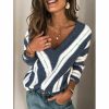 The Best Women's Autumn Winter Striped Long Sleeve V Neck Knit Sweater Ladies Casual Jumper Loose Pullover Tops Blouse Online - Takalr