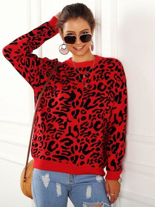 The Best Women's Autumn Winter Sweater Long Sleeve Leopard Print Ladies Girl Knitted Jumper Pullover Tops Sweaters Streetwear Online - Takalr