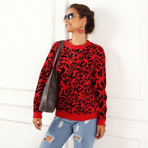 The Best Women's Autumn Winter Sweater Long Sleeve Leopard Print Ladies Girl Knitted Jumper Pullover Tops Sweaters Streetwear Online - Takalr