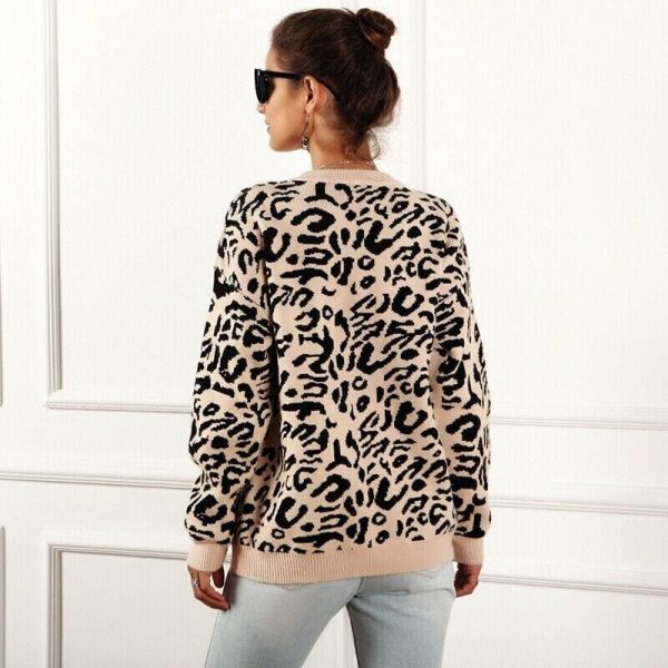 The Best Women's Autumn Winter Sweater Long Sleeve Leopard Print Ladies Girl Knitted Jumper Pullover Tops Sweaters Streetwear Online - Takalr