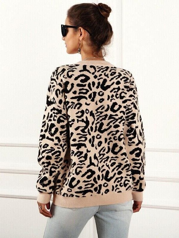 The Best Women's Autumn Winter Sweater Long Sleeve Leopard Print Ladies Girl Knitted Jumper Pullover Tops Sweaters Streetwear Online - Takalr