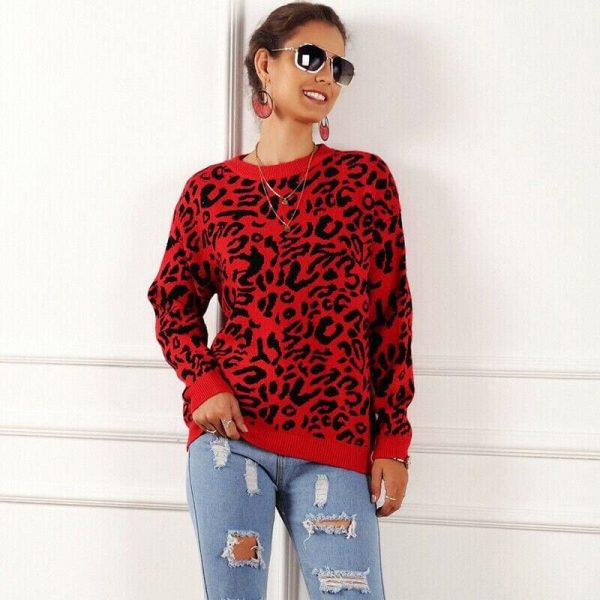 The Best Women's Autumn Winter Sweater Long Sleeve Leopard Print Ladies Girl Knitted Jumper Pullover Tops Sweaters Streetwear Online - Takalr