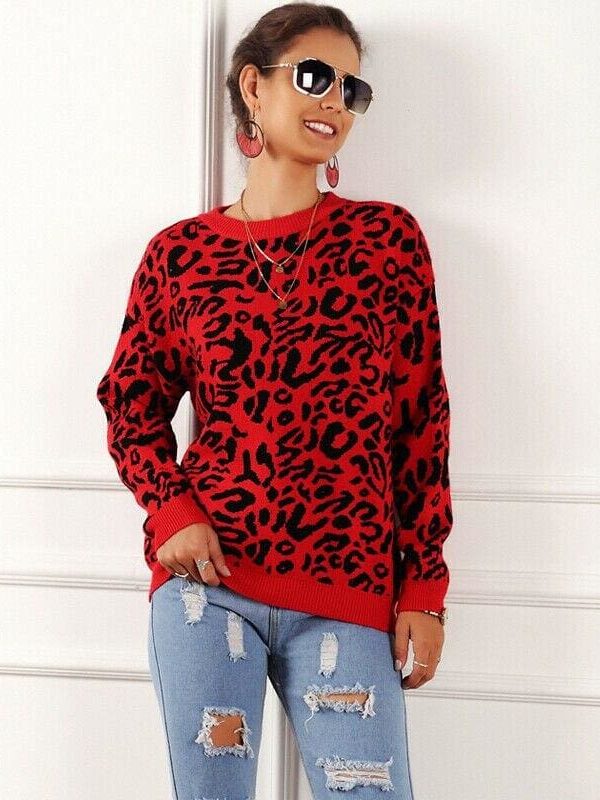 The Best Women's Autumn Winter Sweater Long Sleeve Leopard Print Ladies Girl Knitted Jumper Pullover Tops Sweaters Streetwear Online - Takalr