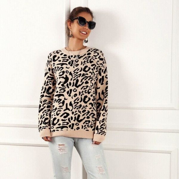 The Best Women's Autumn Winter Sweater Long Sleeve Leopard Print Ladies Girl Knitted Jumper Pullover Tops Sweaters Streetwear Online - Takalr