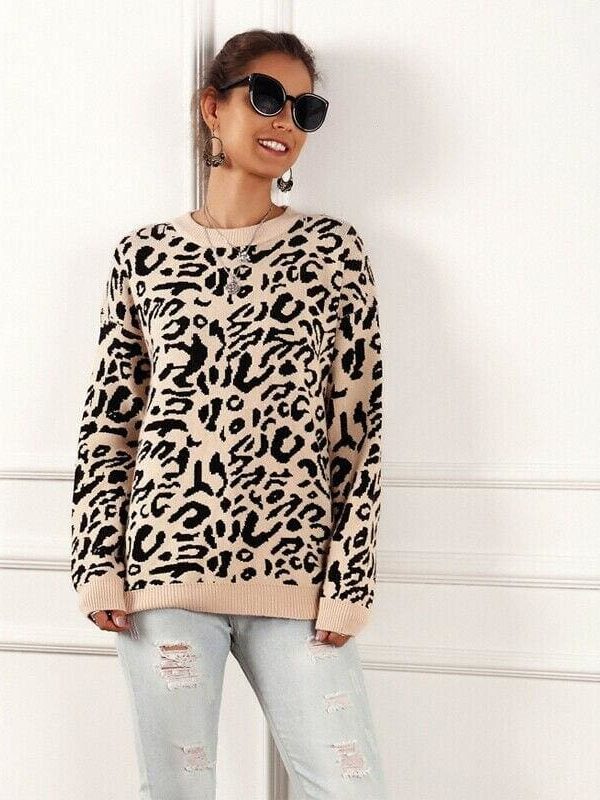 The Best Women's Autumn Winter Sweater Long Sleeve Leopard Print Ladies Girl Knitted Jumper Pullover Tops Sweaters Streetwear Online - Takalr