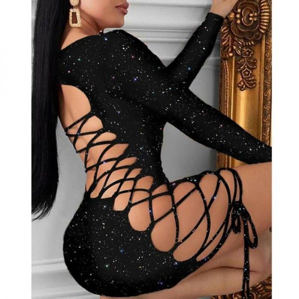 The Best Women's Bandage Bodycon Dress Ladies Long Sleeve Backless Evening Party Clubwear Short Mini Female Dress Online - Takalr