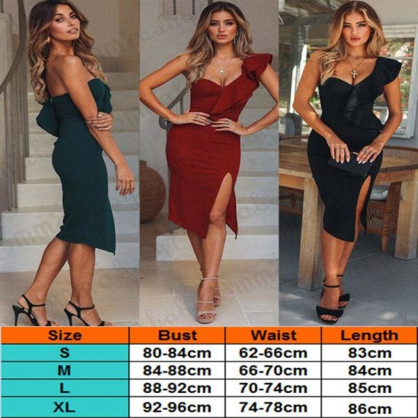 The Best Women's Bandage Dress Bodycon Ruffles Skinny Solid One Shoulder V Neck Sexy Sleeveless Lady Evening Party Club Short Dresses Online - Takalr